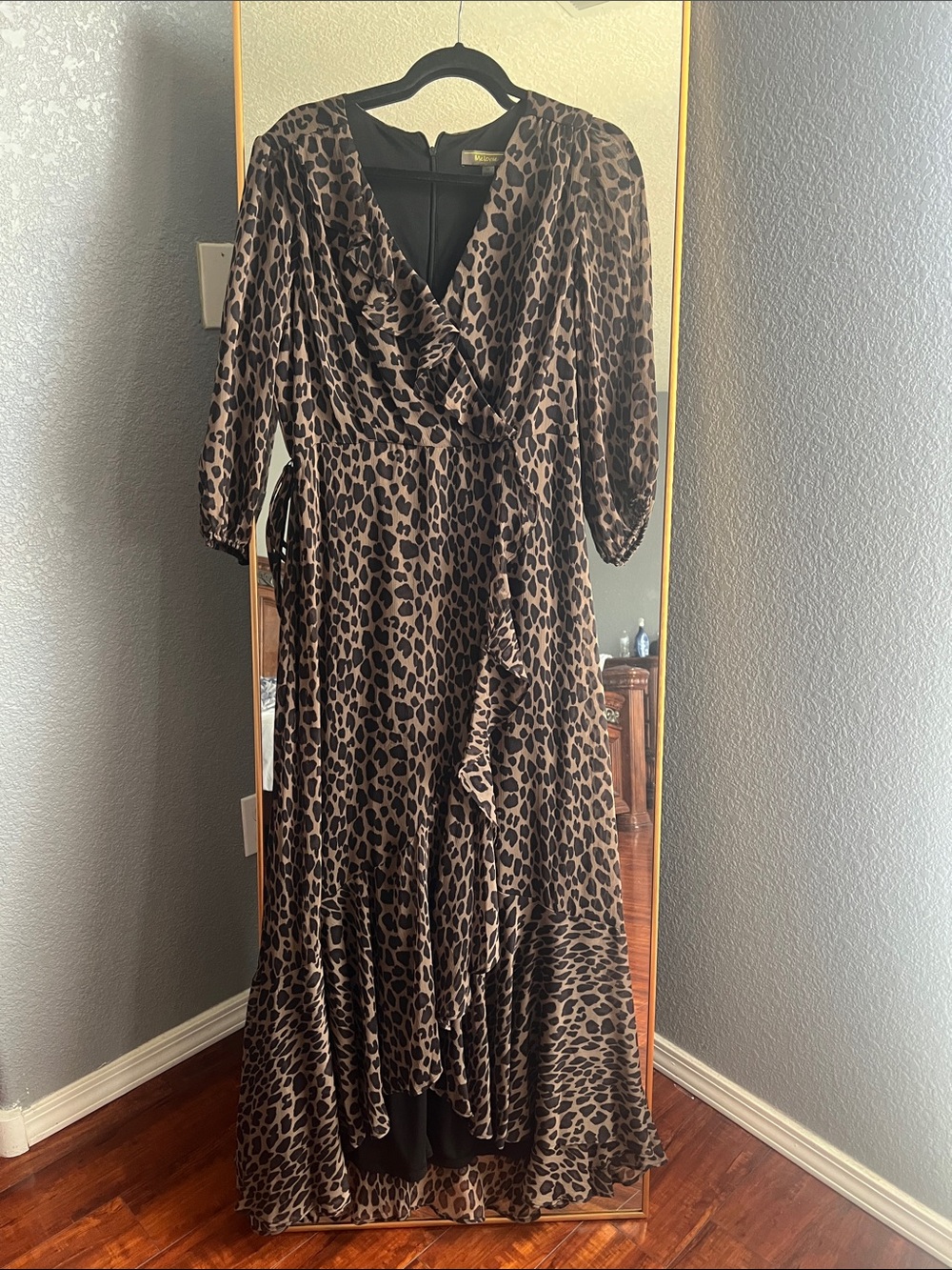 Leopard-Print Maxi Wrap Dress in Brown
